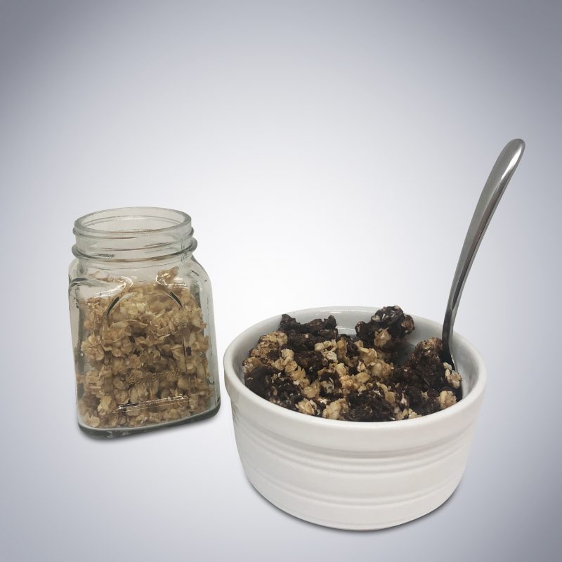 Chocolate Granola Bites in bowl and jar- Chocolate Barks & Granola BOGO