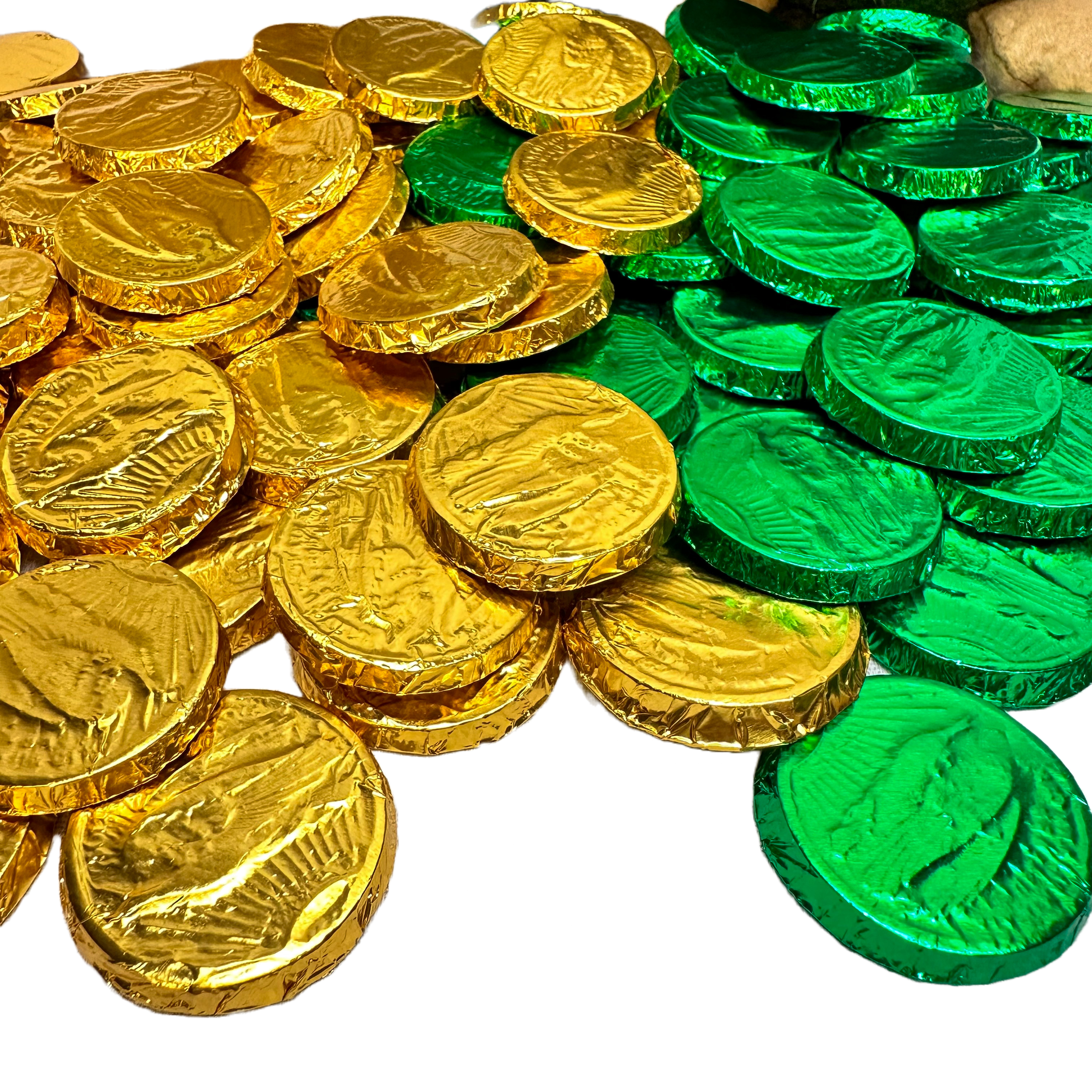Heavenly Safe Chocolates, Safe Sweets allergen-friendly chocolate gold and green coins. Top 13 allergen free chocolate.