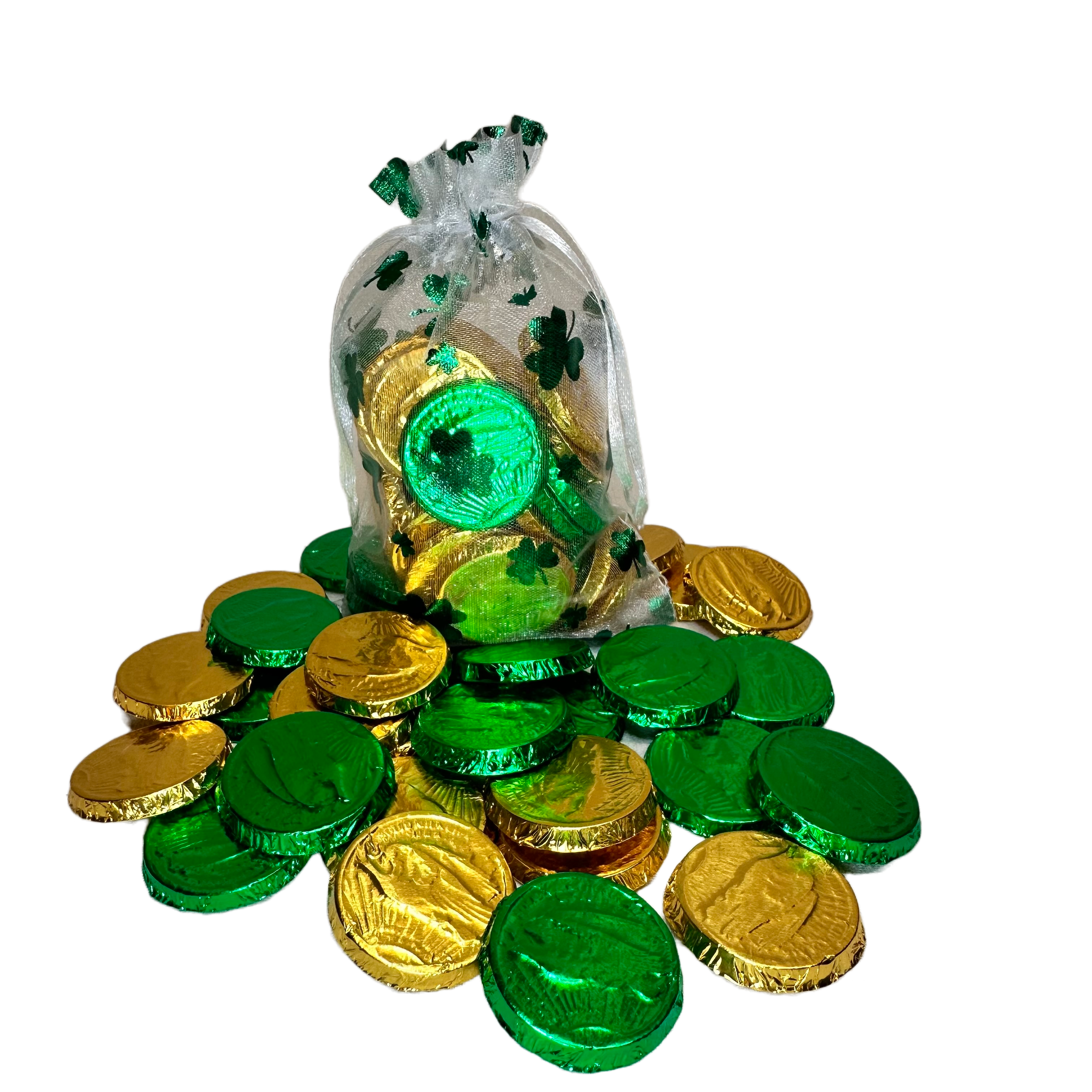 Heavenly Safe Chocolates, Safe Sweets allergen-friendly chocolate gold and green coins. Top 13 allergen-free chocolate.