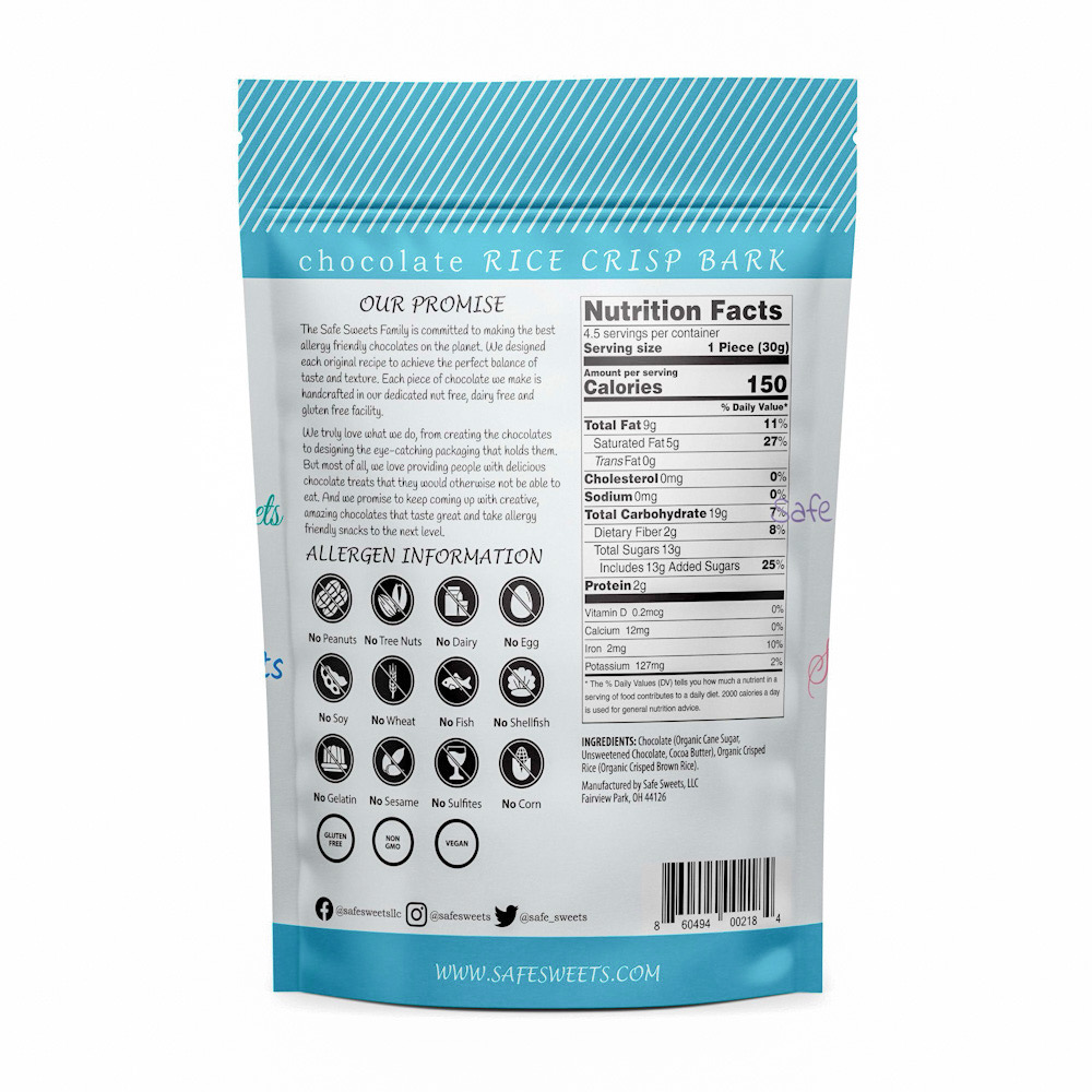 Heavenly Safe Choocolates by Safe Sweets Rice Crisp Bark 4.5 oz bag.