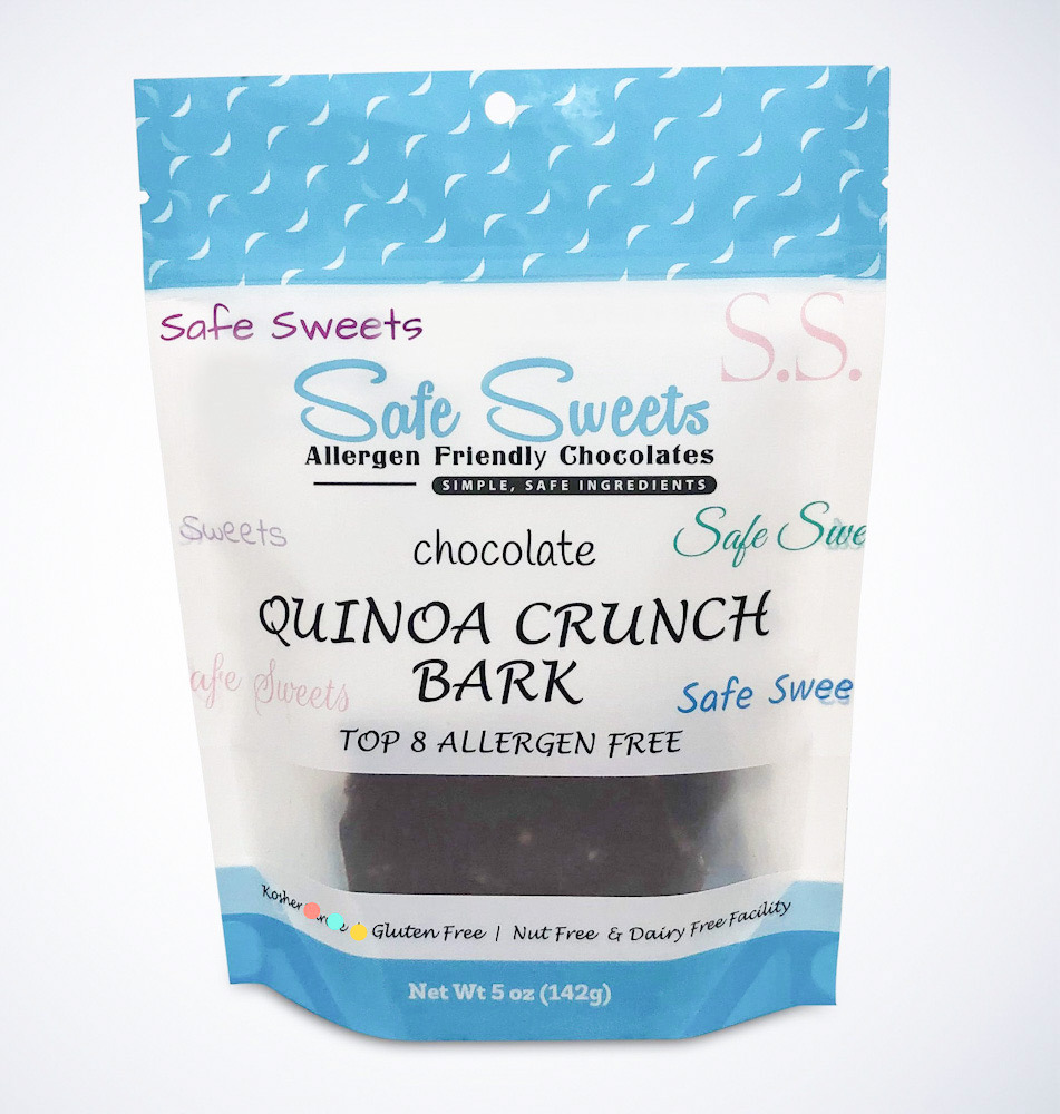 Heavenly Safe Choocolates by Safe Sweets Quino Crunch Bark 5oz bag.